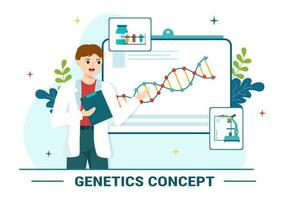 genético Ciencias concepto vector ilustración con adn molécula estructura y Ciencias tecnología en cuidado de la salud plano dibujos animados mano dibujado plantillas