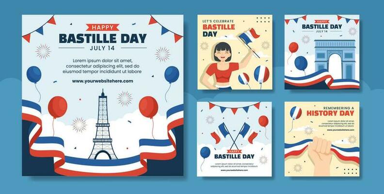 Happy Bastille Day Social Media Post Illustration Flat Cartoon Hand Drawn Templates Background