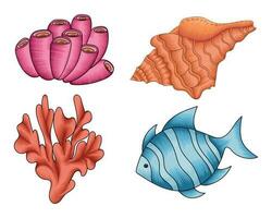 Sea life sea creature collection set, sea animals vector collection