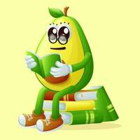 Cute avocado character wearing glasses and reading a book vector