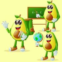 Cute avocado characters in education vector