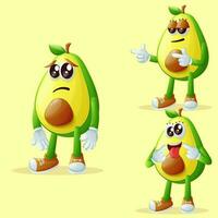 Cute avocado characters with different facial expressions vector