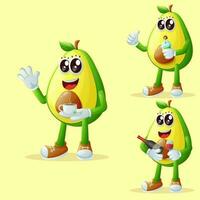 Cute avocado characters enjoying beverages vector