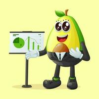 Cute avocado character presenting financial reports vector