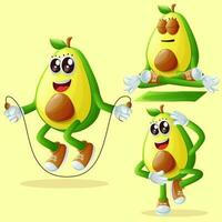 Cute avocado characters exercising vector