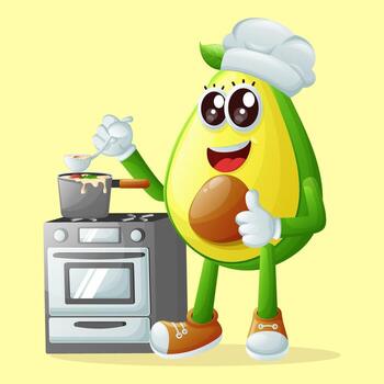 linda aguacate personaje Cocinando en un estufa vector