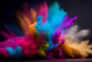 Colorful starch and dye powder dust exploding in Holi day. photo