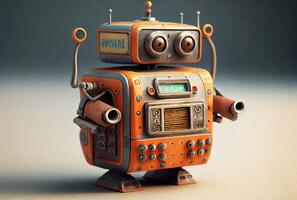 Retro tin robot toy on the minimal background. Playful and fun concept. photo