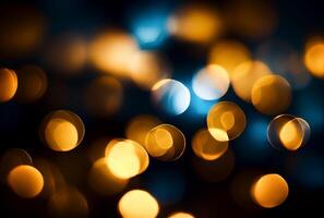 Many defocused light bokeh background in blue and yellow color. photo