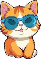 Cute Kawaii Cat with Sunglasses isolated on white background. Vector illustration.