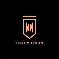 WM monogram initial with shield logo design icon vector