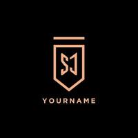 SJ monogram initial with shield logo design icon vector