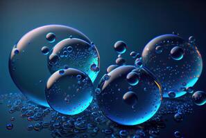 Blue glossy water bubble in underwater background. Nature and abstract concept. photo