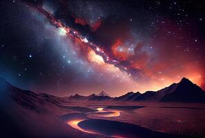 lechoso camino paisaje con estrellado noche cielo antecedentes. digital Arte ilustración. astrología y viaje concepto. generativo ai foto