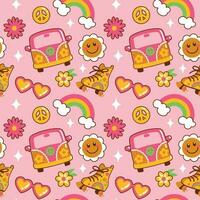 Hippy culture. 70's style summer print. Seamless pattern. Vector. vector