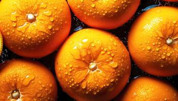 Close up of clean oranges with water drop in dark black background. Fresh fruit and Vegetable concept. Nutrition and vitamin theme. photo