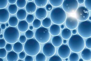 Blue glossy water bubble in underwater background. Nature and abstract concept. photo