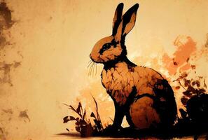 Rabbit in Chinese ink drawing style. photo