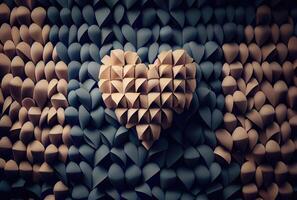Orange white and blue papercut hearts origami background. Love story and Valentines day wallpaper concept. photo