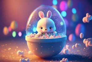 Cute rabbit bunny in the container. Magical fantasy concept. photo