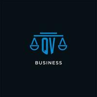 QV monogram initial logo with scales of justice icon design inspiration vector