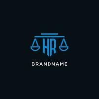 HR monogram initial logo with scales of justice icon design inspiration vector
