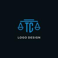 TC monogram initial logo with scales of justice icon design inspiration vector