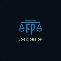 FP monogram initial logo with scales of justice icon design inspiration vector