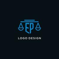 EP monogram initial logo with scales of justice icon design inspiration vector