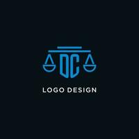 corriente continua monograma inicial logo con escamas de justicia icono diseño inspiración vector