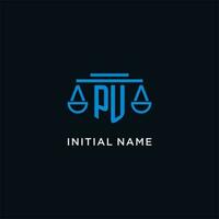 PU monogram initial logo with scales of justice icon design inspiration vector