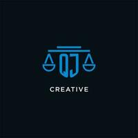 QJ monogram initial logo with scales of justice icon design inspiration vector
