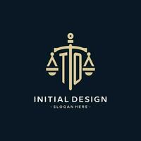 TO initial logo with scale of justice and shield icon vector