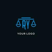 RY monogram initial logo with scales of justice icon design inspiration vector