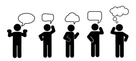 stick figures with dialogue speech bubbles. pictogram speech. vector