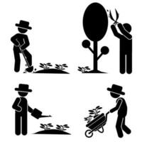 illustration of gardeners doing gardening, cultivating. stick figure. vector