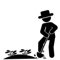 illustration of a gardener hoeing. stick figures vector