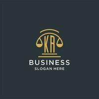 KR initial with scale of justice logo design template, luxury law and attorney logo design ideas vector