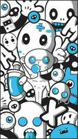 Blue Black and White Doodle Design vector