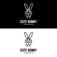 Cute bunny pet in simple line art logo design icon vector