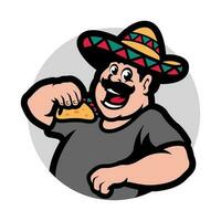 MEXICAN EATING TACO CARTOON ILLUSTRATION vector