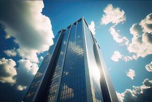 Skyscrapers with blue sky and cloud background. Building and architecture concept. Digital art illustration. photo