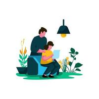 father and child reading together in a cozy living room Flat Illustration Minimalist Modern vector concepts for web page website development, mobile app