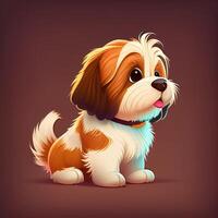 Cute Shih Tzu Dog breed dog cartoon drawing. Digital art illustration. photo