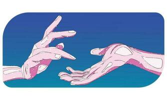 ilustración de dos manos con azul cielo antecedentes en anime estilo para ropa de calle vestir diseño, álbum cubrir y póster. vector