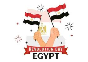 Egipto revolución día vector ilustración en julio 23 con ondulación bandera antecedentes en nacional fiesta plano dibujos animados mano dibujado aterrizaje página plantillas