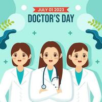 World Doctors Day Social Media Background Illustration Cartoon Hand Drawn Templates vector
