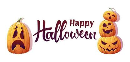 Happy Halloween lettering with pumpkins. Handwritten lettering. Vector illustration for banner, poster, postcard, card.