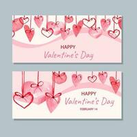 Hand-drawn horizontal valentine s day banner with colorful hearts. Flat design. Great for postcards, posters, flyers, banners. vector