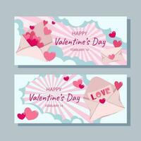 Flat design horizontal valentine s day banner with text and love letters.Great for postcards, posters, flyers, banners. vector